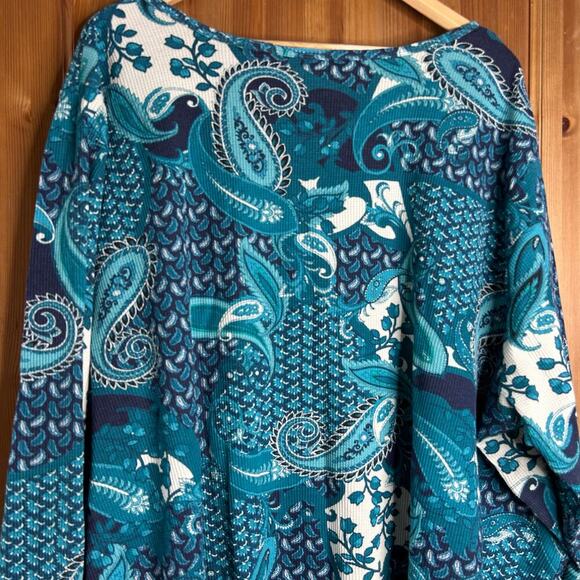 Roamans Paisley Waffle Boho Blouse Women’s 3X Thermal Long Sleeve Button Spring - Picture 8 of 8
